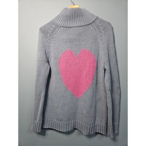 Lisa Todd Pink Heart Zip Collar Turtleneck Sweater Knit Cozy Luxury L vday cold